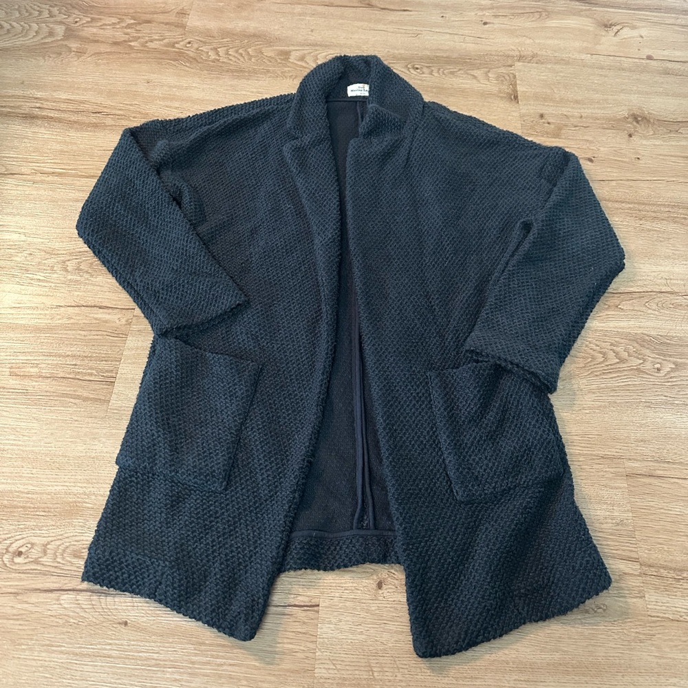 Marine Layer Birdseye Cardigan Women’s Small Black Open Front Long Knit Pockets